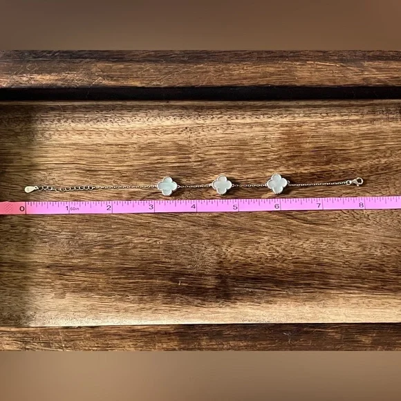 925 Silver clover bracelet adjustable 8in - Picture 10 of 13